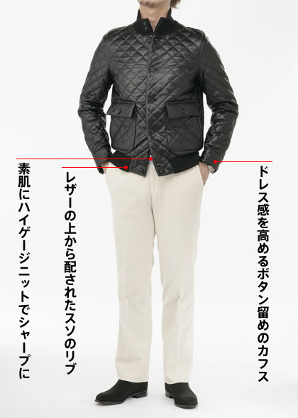今年のレザーブルゾンは黒×白で着る 今年のレザーブルゾンは黒×白で着る