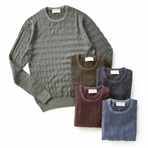 GRANSASSO / グランサッソ / ケーブルクルーネックニット(ヴィンテージ仕上げ) GRANSASSO / グランサッソ / ケーブルクルーネックニット(ヴィンテージ仕上げ)