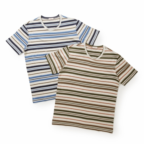 Altea / アルテア / マルチボーダーショートスリーブクルーネックTシャツ/コットン・リネン / 1655285 Altea / アルテア / マルチボーダーショートスリーブクルーネックTシャツ/コットン・リネン / 1655285
