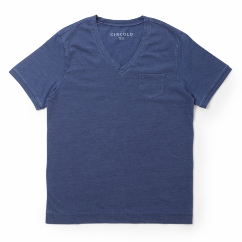 CIRCOLO / チルコロ 1901 / インディゴショートスリーブVネックTシャツ(ポケット付き)