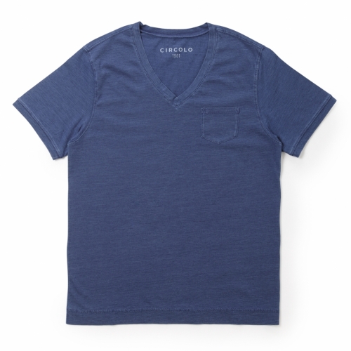 CIRCOLO / チルコロ 1901 / インディゴショートスリーブVネックTシャツ(ポケット付き) CIRCOLO / チルコロ 1901 / インディゴショートスリーブVネックTシャツ(ポケット付き)