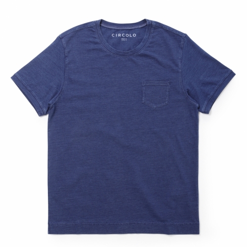 CIRCOLO / チルコロ / インディゴショートスリーブクルーネックTシャツ(ポケット付き)