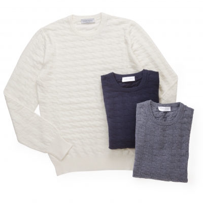 GRANSASSO / グランサッソ / ハイゲージ ハウンドトゥースモチーフ クルーネックニット/58144-14234 GRANSASSO / グランサッソ / ハイゲージ ハウンドトゥースモチーフ クルーネックニット/58144-14234