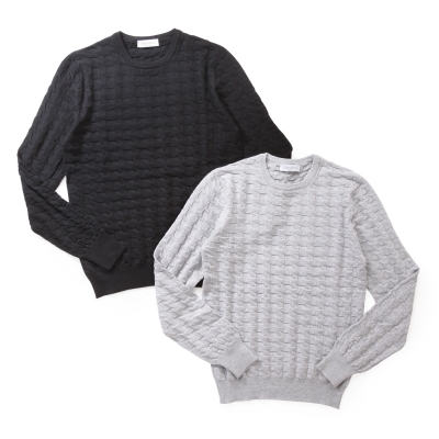 GRANSASSO / グランサッソ / ハイゲージ ハウンドトゥースモチーフ クルーネックニット/58144-14234 GRANSASSO / グランサッソ / ハイゲージ ハウンドトゥースモチーフ クルーネックニット/58144-14234