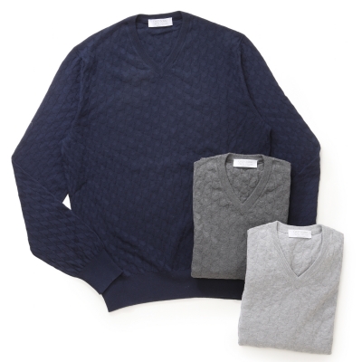 GRANSASSO / グランサッソ / ヘリンボーン Vネックニット GRANSASSO / グランサッソ / ヘリンボーン Vネックニット